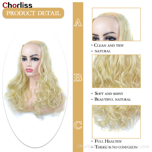 Wholesale 24'' Ombre Long Natural Wave Brown Black U Part Half Synthetic Wig For Full Head  Wigs Synthetic Wigs For Woman